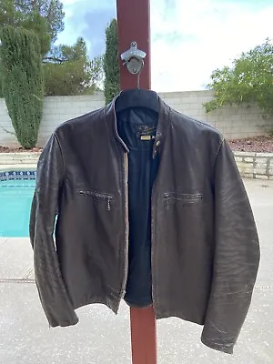 Vtg Brooks Gold Label Brown Cafe Racer Leather Jacket Size 44 1960s • $200