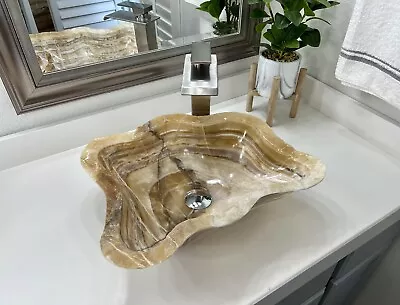 Onyx Stone Sink / Bathroom Vessel Sink / Modern Natural Stone Sink / Handmade • $549