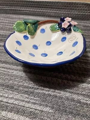 Vintage Blue Sky J McCall Blueberry Berry Footed Ice Cream Bowl 2004 No Chips • $22