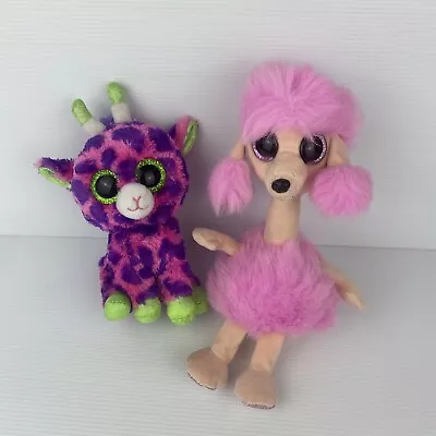 Ty Beanie Boo Camilla Poodle Gilbert Plush Lot X2 Pink Dog Giraffe Sparkly Feet • $22.95