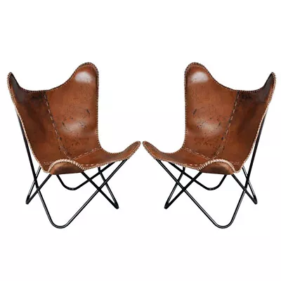 39HS Pair Genuine Leather Butterfly Chair Modern Sling Accent Seat • $317.99