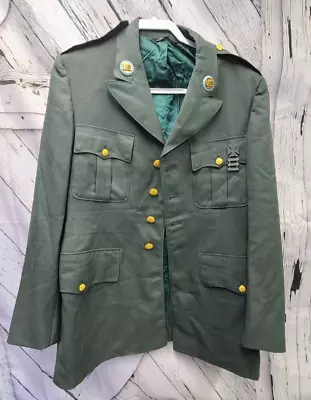 VNTG US Army Men’s Olive Green Wool Military Dress Jacket W/Rifle Machine Pins • $19.99