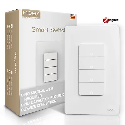 MOES 1/2/3/4 Gang Zigbee Smart Light Switch Wall Push Button Alexa Google APP • $41.99