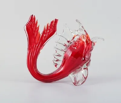 Large Red Murano Fish In Mouth-blown Art Glass 1960s/70s. • $370