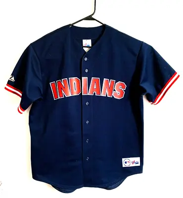 Vintage Majestic MLB Cleveland Indians Jersey XL Omar Vizquel Blue Mesh Blue USA • $25.97