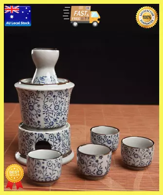 6 Piece Japanese Traditional Sake Set 1 Sake Bottle + 1 Warming Base + 4 Cups • $69.95