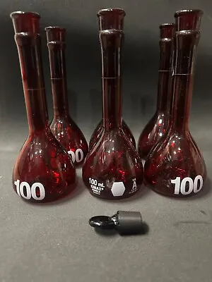 (6) KIMAX 100mL Class A Amber Wide Mouth Volumetric Flask With Stoppers • $50