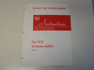 $19.99 • Buy RCA Distribution Amplifier Type TA-23 1950’s Early Broadcast TV Instructions 