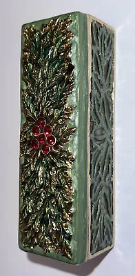 Monet Enamel Lipstick Box W/Mirror Inside ~ GREEN HOLLY DESIGN W/RED JEWELS~ EUC • $25.99