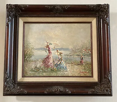 Signed Marie Charlot Original Oil Painting Woman And Children By Lake 8” X 10” • $225