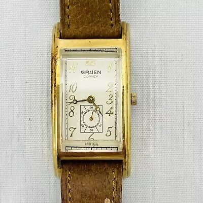 Gruen Curvex Quartz Mens Gold Tone Watch 10 Micron GP New Battery • $149.95