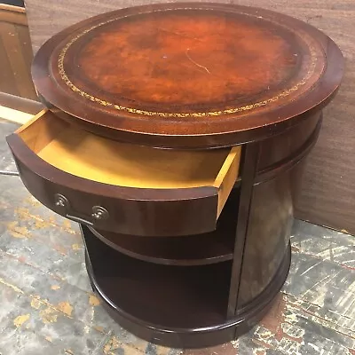 Vintage Round Mahogany Drum Table With Leather Top Local Pickup Only • $60