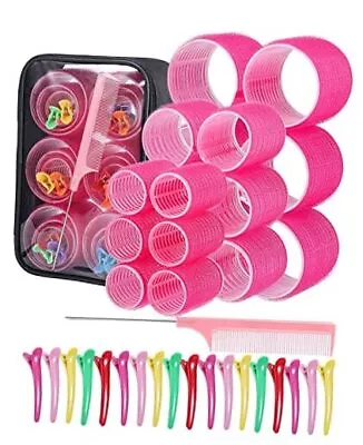  Hair Roller SetsSelf Grip Hair Curlers3 Inch Salon Hair Dressing Rose Red • $21.87