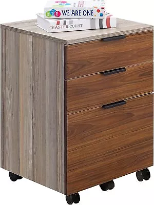 3 Drawer Rolling Wood File Cabinet With Locking Wheels Home Office Brown • $92.24