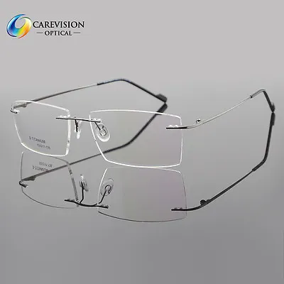 Men's Rimless β Titanium Eyeglasses Frames Rectangular Optical Frame Gunmetal • $16.95