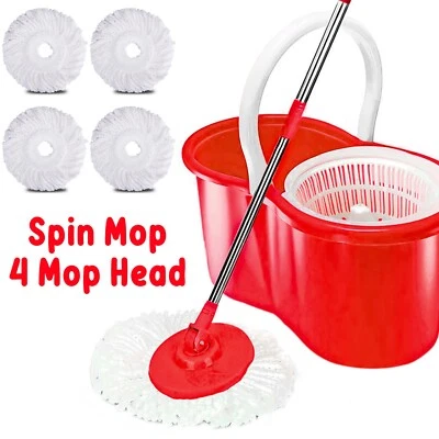 £913.45 • Buy 360° Rotating Magic Spin Floor Mop Bucket Set Microfibre With 4 Heads For Clean