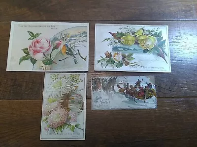 Victorian 1890s  Card. Religious Scripture Winter Flowers. Lot Of 4. (G11) • $11.98