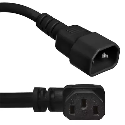 Power Extension Cable IEC C14 Male Plug To IEC C13 Female Right Angle Black 1mm2 • £5.45