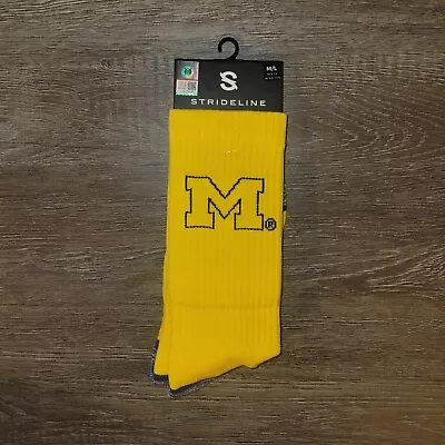 University Of Michigan Wolverines Maize Yellow Full Knit Strideline Crew Socks • $7.50