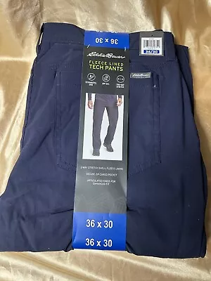 EDDIE BAUER Size 36x30 WATER REPELLENT FLEECE-Lined Tech Navy Hiking-Work-Pant • $16.50