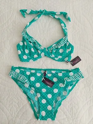 BNWT Figleaves Midnight Grace Pin Up Green & White Polka Dots Bikini  • £6