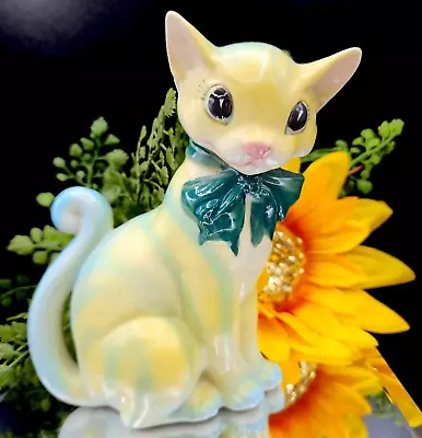 Lipper And Mann Bow Tie Cat Figurine 1950s Japan Blue Yellow Striped Kitty • $101.23