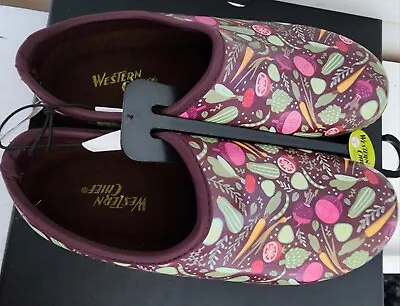 WESTERN CHIEF Womens Rain Garden Chore Comfort Slip On Clog Vegetable Print US 9 • $17.95