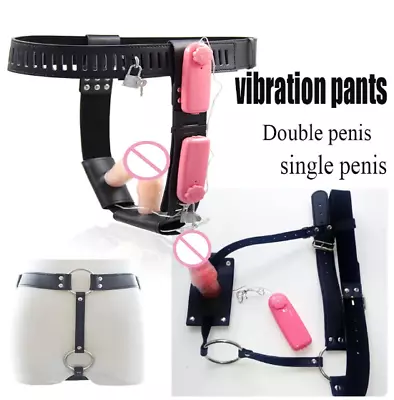 PU Leather Vibrating Butt Plug Harness Male Chastity Belt Device Anal Plug Thong • £13.48