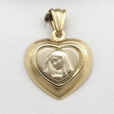 18k Gold Madonna Mother Of Sorrows Heart Medal Charm Pendant 3gr New 750 Italy • $427.50