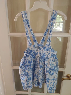 $3.50 • Buy JR GIRL'S BLUE WHITE FLORAL Suspender Shorts JR GIRL SHORTALLS   SIZES 5/7 