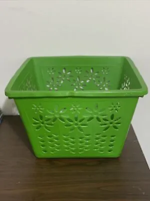 MCM Vintage FESCO 8894 Green Square Laundry Baskets Cut Out Flowers • $21.60