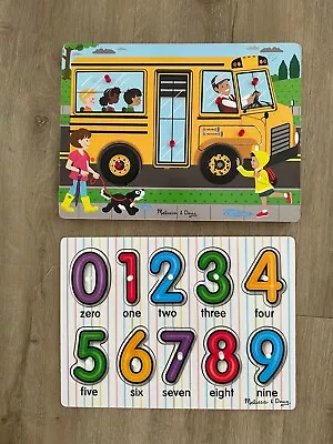 MELISSA & DOUG ~ Wooden Puzzle Lot ~ See & Hear ~ Wheels On The Bus / Numbers • $21.95