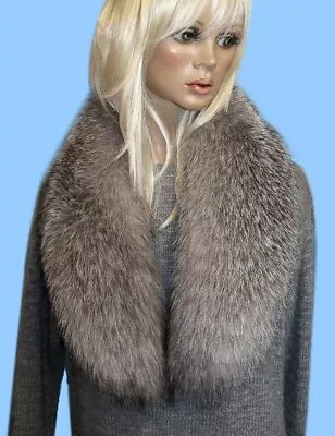 NEW GENUINE SILVER FOX FUR COLLAR-STOLE-SCARF 42 Inch Length-WEAR OVER ANY COAT! • $199.95