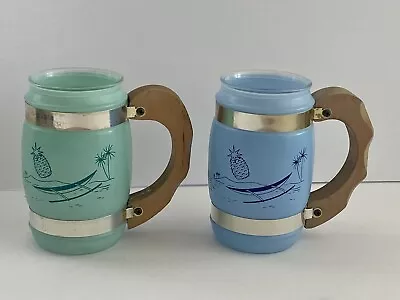 Vintage Siesta Ware Wood Handle Tiki Type Frosted Mugs - Set Of 2 • $15