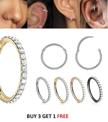 £3.49 • Buy Helix Nose Ring Piercing Segment Daith CZ CRYSTAL Hoop Small Nose Ring Septum