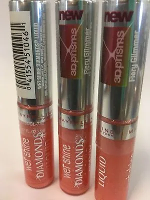 3 X Maybelline Wet Shine Diamonds Lipcolor Lip Gloss 3D PRISMS FIERY GLIMMER. • $22.09