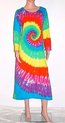 $93 • Buy TIE DYE Women's Neon Rainbow Long Sleeve Dress Sm Med Lg Xl Grateful Dead Hippie