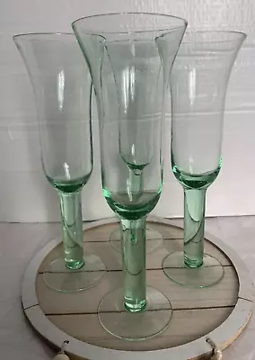 Vintage Set Of 4 Handblown Champagne Flutes Green Glass 9  • $15.99