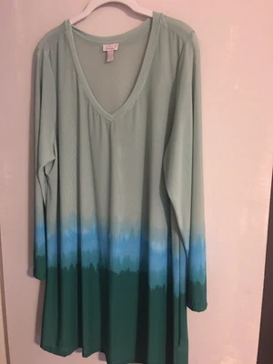 $7.79 • Buy LOGO Layers By Lori Goldstein Seafoam Blue Dip-Dye Sheer Mesh V-Neck Top 2X