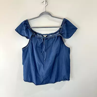 J. Crew Chambray Shirt Off The Shoulder Size XL Extra Large Blue Blouse • $15.30