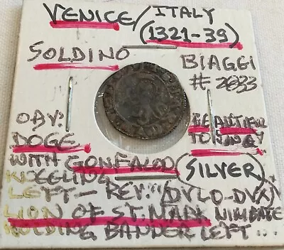 Italy Venice 1328-39 Soldino Silver Coin Absolutely Beautiful! See Pics… • $20