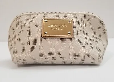 Michael Kors Vanilla MK Jet Set Dome Zip Cosmetic Pouch Travel Makeup Bag Clutch • $29.99