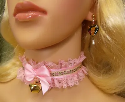 Any Size Floral Choker Collar Kawai Pink Lace Bell Sissy Kitten DDLG Lolita Plus • $24.95