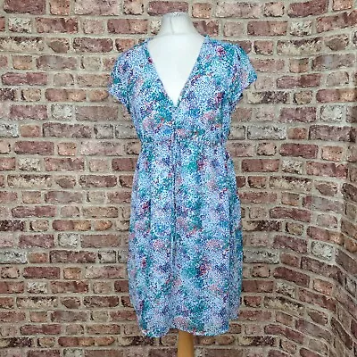 MEXX Dress Blue Spotted Ditsy 14 Above Knee Length Gathered Waist Flare • £16