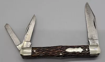 Vintage Schrade Cut Co 3-Blade Bone Swell Center Splitback Whittler Pocket Knife • $51