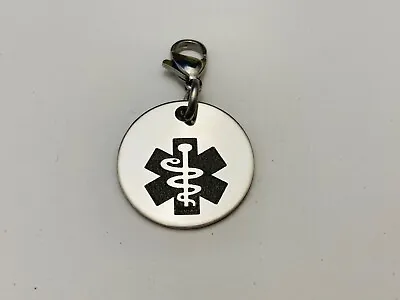 SALE SECONDS Medical Alert Clip On Charm Epilepsy Round Tag Stainless Steel 447 • £3.99