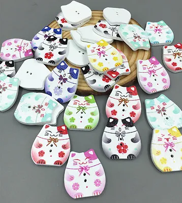 DIY Wooden Buttons Fit Sewing Scrapbooking Craft Cat Pattern Mixed Colors 25mm • $2.60