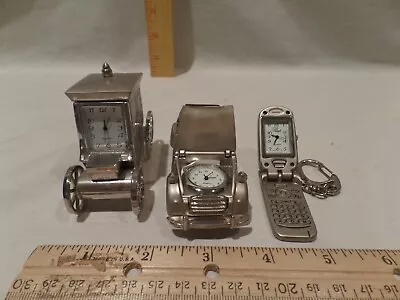 Miniature Vintage Silver Plated Clocks-lot Of 3-carriage;vw Beetle & Flip Phone • $62