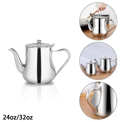 Restaurant Kitchen Flip Lid Stainless Steel Metal Teapot Cafe Tea Coffee Drink • £9.95