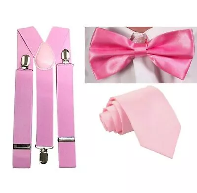 Pink Bow Tie Suspender Braces Long Tie Pick & Choose Wedding Prom Unisex Party • £3.99